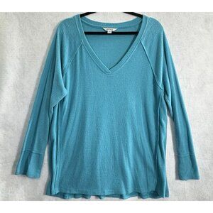 WILDFOX Women Haley Brushed Waffle Knit Top Long Sleeves Sz XL Turquoise 51-22
